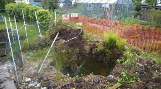 Collapsed garden into a mine shaft Cornwall